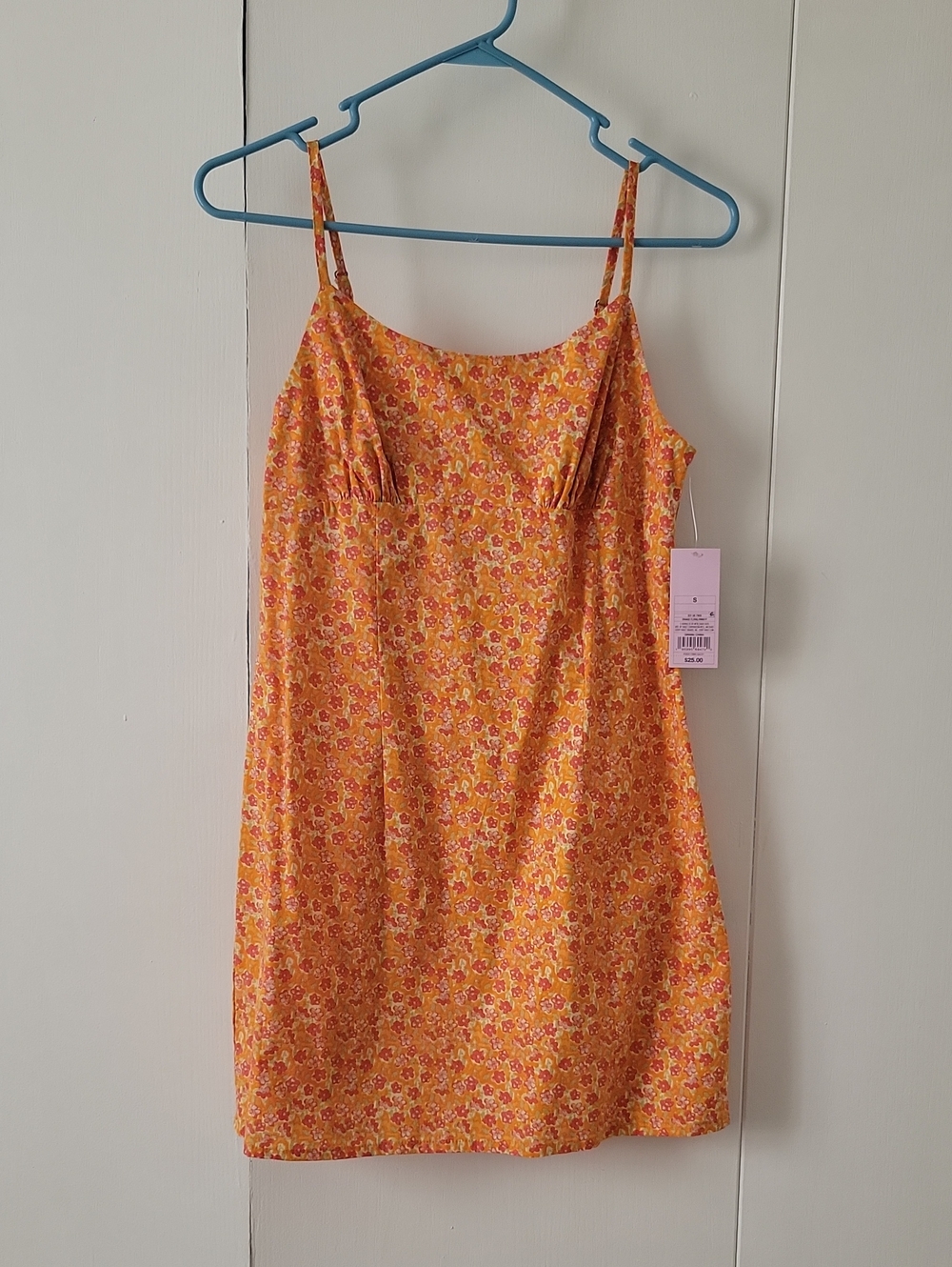 Floral Spaghetti-Strap Mini Dress in Orange And Yellow